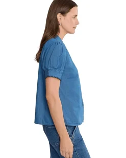 CeCe Short Sleeve Scallop Button-Up Top Women's