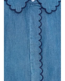 CeCe Short Sleeve Scallop Button-Up Top Women's