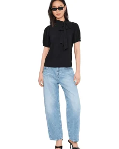 CeCe Short Sleeve Tie Neck Bow Knit Top Women's