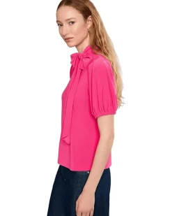 CeCe Short Sleeve Tie Neck Bow Knit Top Women's