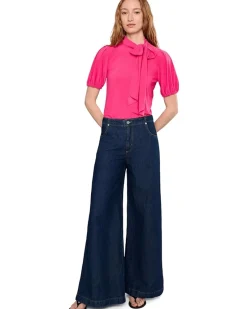 CeCe Short Sleeve Tie Neck Bow Knit Top Women's