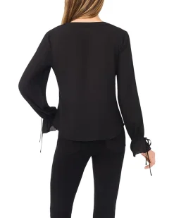 CeCe V-Neck Button Front Long Sleeve Top Women's