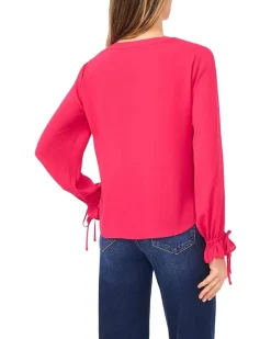 CeCe V-Neck Button Front Long Sleeve Top Women's