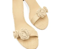 Lauren Ralph Lauren Allie Mid-Heel Floral-Trim Raffia Sandals Women's