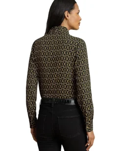Lauren Ralph Lauren Chain-Print Crepe Tie Neck Blouse Women's