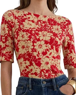Lauren Ralph Lauren Floral Stretch Cotton Boatneck Tee Women's