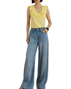 Lauren Ralph Lauren Petite Ruffle-Trim Slub Jersey Sleeveless Top Women's