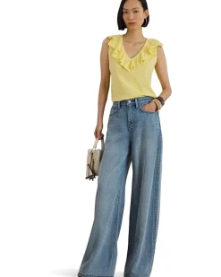 Lauren Ralph Lauren Petite Ruffle-Trim Slub Jersey Sleeveless Top Women's