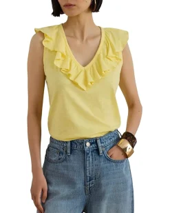 Lauren Ralph Lauren Ruffle-trim Slub Jersey Sleeveless Top Women's
