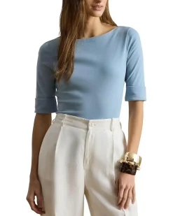 Lauren Ralph Lauren Stretch Cotton Boatneck Top Women's