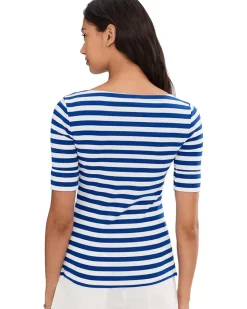 Lauren Ralph Lauren Striped Stretch Cotton Boatneck Tee Women's