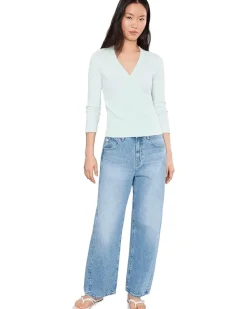 Lilla P Ribbed Slub 3/4 Sleeve Surplice Women's