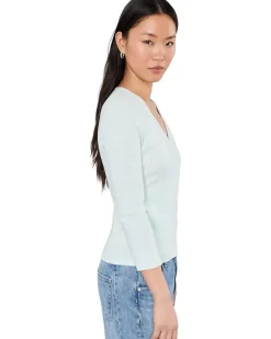 Lilla P Ribbed Slub 3/4 Sleeve Surplice Women's