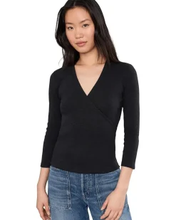 Lilla P Ribbed Slub 3/4 Sleeve Surplice Women's
