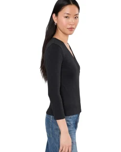 Lilla P Ribbed Slub 3/4 Sleeve Surplice Women's