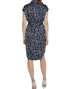 Liverpool Los Angeles Dolman Sleeve Button Front Dress Stretch Satin Women's