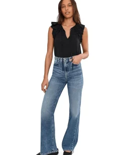 Liverpool Los Angeles Flutter Sleeve Knit To Woven Top With Ties Women's