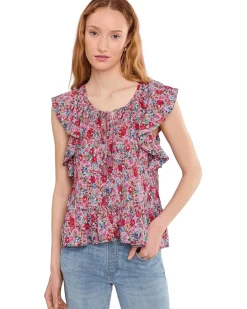 Liverpool Los Angeles Petite Flutter Sleeve Peplum Woven Top with Ties Women's