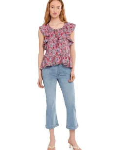 Liverpool Los Angeles Petite Flutter Sleeve Peplum Woven Top with Ties Women's