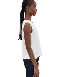 Liverpool Los Angeles Petite Sleeveless V-Neck Woven-To-Knit Top Women's