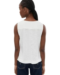 Liverpool Los Angeles Petite Sleeveless V-Neck Woven-To-Knit Top Women's
