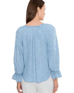 Liverpool Los Angeles 3/4 Sleeve Button Front Shirred Woven Top Women's