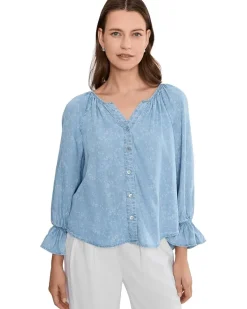 Liverpool Los Angeles 3/4 Sleeve Button Front Shirred Woven Top Women's