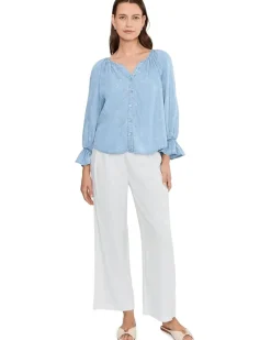 Liverpool Los Angeles 3/4 Sleeve Button Front Shirred Woven Top Women's