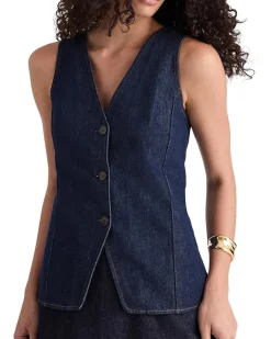 Madewell Long Line V Neck Vest In Rinse Wash Women's