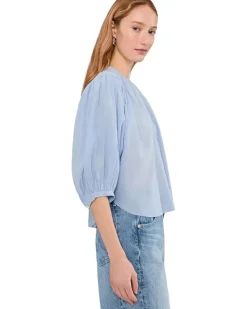 Madewell Shirred Crewneck Button-Up Top Women's