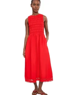 Madewell The Embroidered Melody Smocked Midi Dress Women's