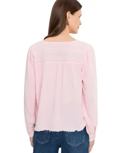 Mod-o-doc Long Sleeve Flowy Top with Lace Yoke Women's