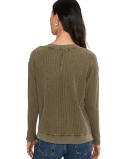 Mod-o-doc Long Sleeve Open V-neck Waffle Top Women's