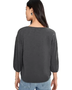 Mod-o-doc 3/4 Shirred Sleeve Open Crew Neck Tee Women's