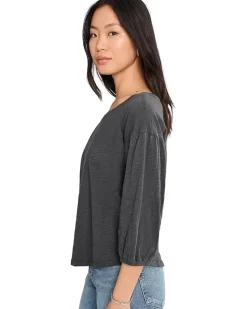 Mod-o-doc 3/4 Shirred Sleeve Open Crew Neck Tee Women's