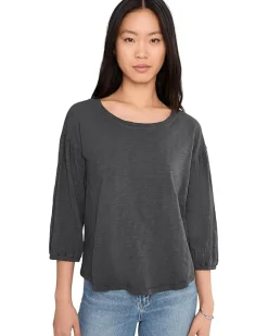Mod-o-doc 3/4 Shirred Sleeve Open Crew Neck Tee Women's