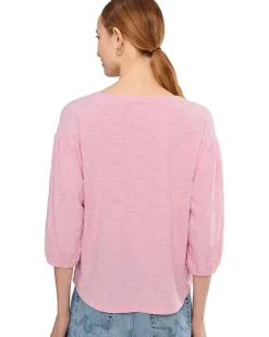 Mod-o-doc 3/4 Shirred Sleeve Open Crew Neck Tee Women's