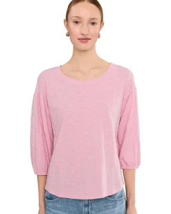 Mod-o-doc 3/4 Shirred Sleeve Open Crew Neck Tee Women's