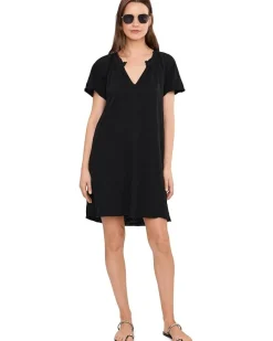 Mod-o-doc Short Sleeve Shirred Split-Neck Dress Women's