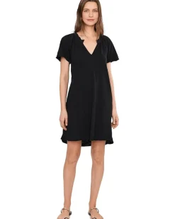 Mod-o-doc Short Sleeve Shirred Split-Neck Dress Women's