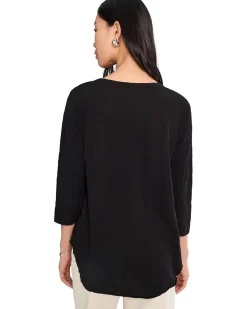 Mod-o-doc 3/4 Sleeve V-Neck Curved Hem Tee Shirt Women's