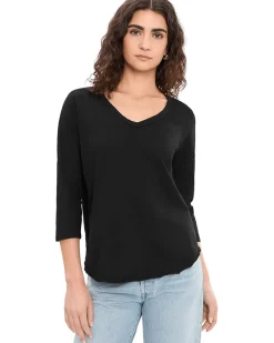 Mod-o-doc 3/4 Sleeve V-Neck Tee with Curved Hem Women's