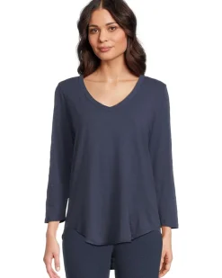 Mod-o-doc 3/4 Sleeve V-Neck Tee with Curved Hem Women's