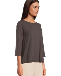 Mod-o-doc 3/4 Sleeve Waffle Mix Media Open Crew Neck Tee Women's