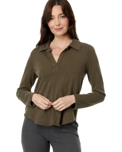 Mod-o-doc Slub Jersey Long Sleeve Easy Polo Tee Women's