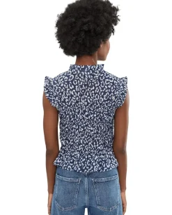 NIC+ZOE Leopard Sketch Smocked Top Women's