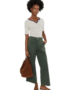 NIC+ZOE Nzt Elbow Sleeve Stripe Notch Tee Women's