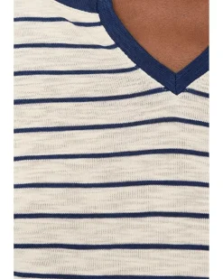 NIC+ZOE Nzt Elbow Sleeve Stripe Notch Tee Women's