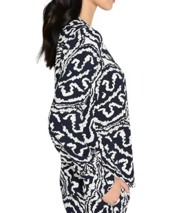 NIC+ZOE Petite Indigo Leaf Double Crepe Top Women's