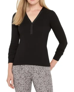 NIC+ZOE Petite Trimmed Perfect Knit Rib V-neck Top Women's